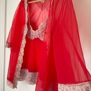 Vintage Red Lace Lingerie Teddy & Robe